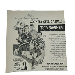 1958 Tom Sawyer Kids Apparel Vtg Magazine Print Ad‎ Golf Cart Country Club Look